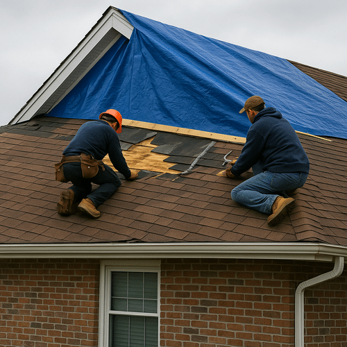 tarped roof